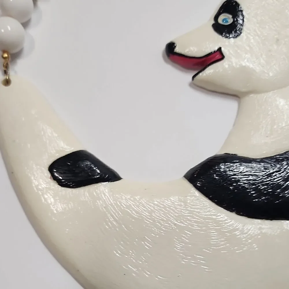 Black and White Panda Necklace Unique Good Luck Bear Handpainted